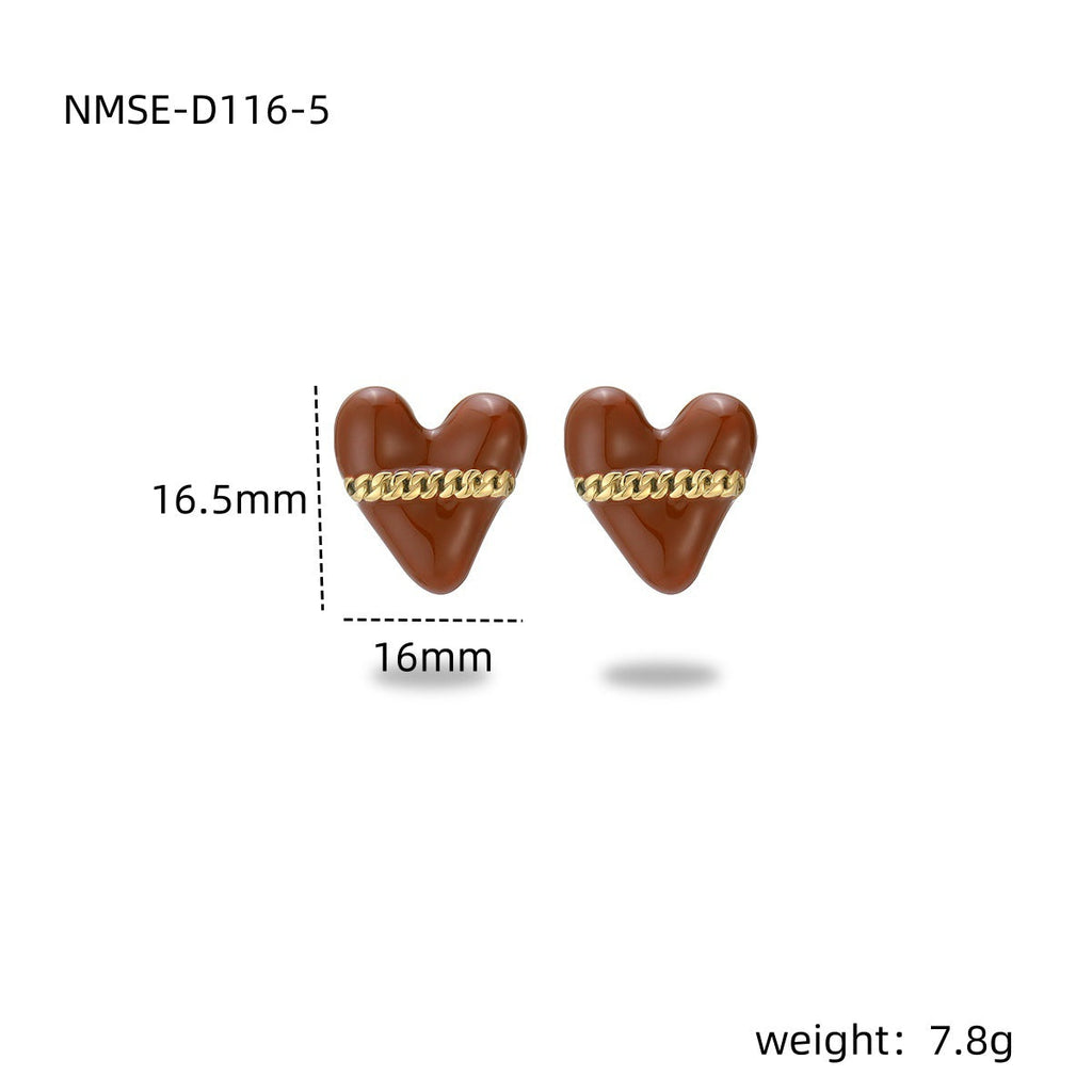 Colorful Oil Necklace Love Stainless Steel Studs Personalized Minority Design Light Luxury Titanium Steel Earrings