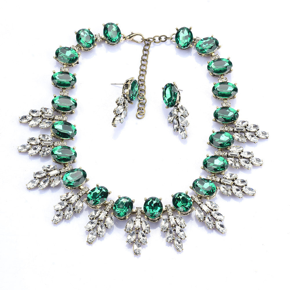 Accessories Handmade Exaggerated Colorful Crystal Necklace Earrings Suite