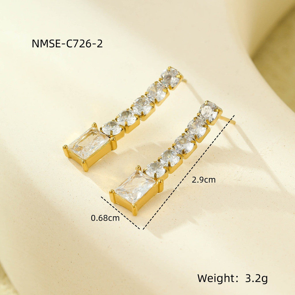 Niche High Grade Stainless Steel Earrings Zircon Tassel Temperamental Personality 18K Gold Titanium Steel Earrings