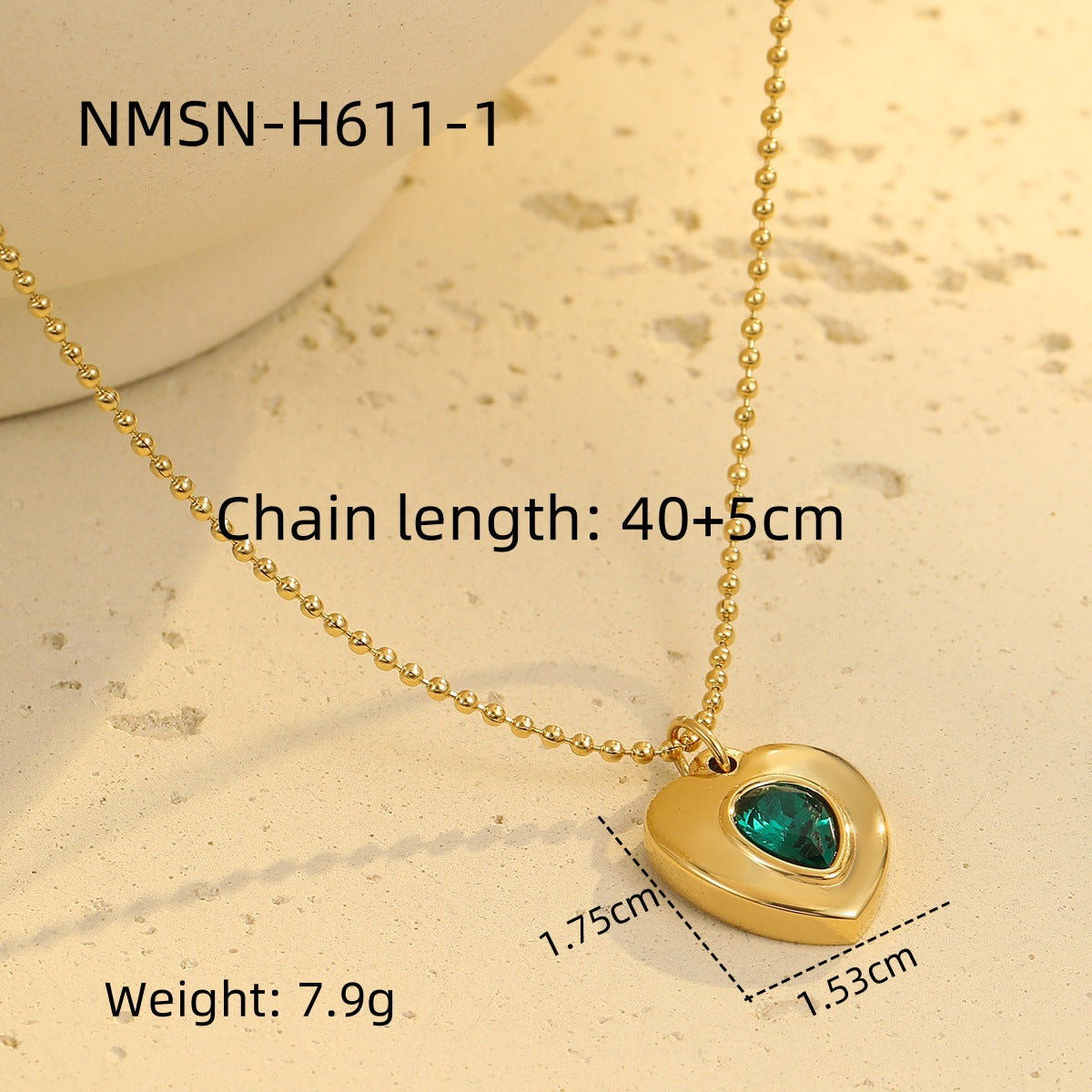 Retro Easy Matching Geometric Abstract Green Zircon Series 18K Gold Stainless Steel Necklace Women High Grade Clavicle Chain
