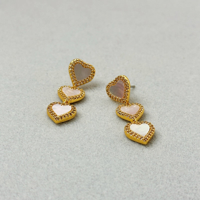 Romantic Aura Series Three-Dimensional Long Love Heart Fringed Zircon Stud Earrings Elegant High Grade Earrings Women