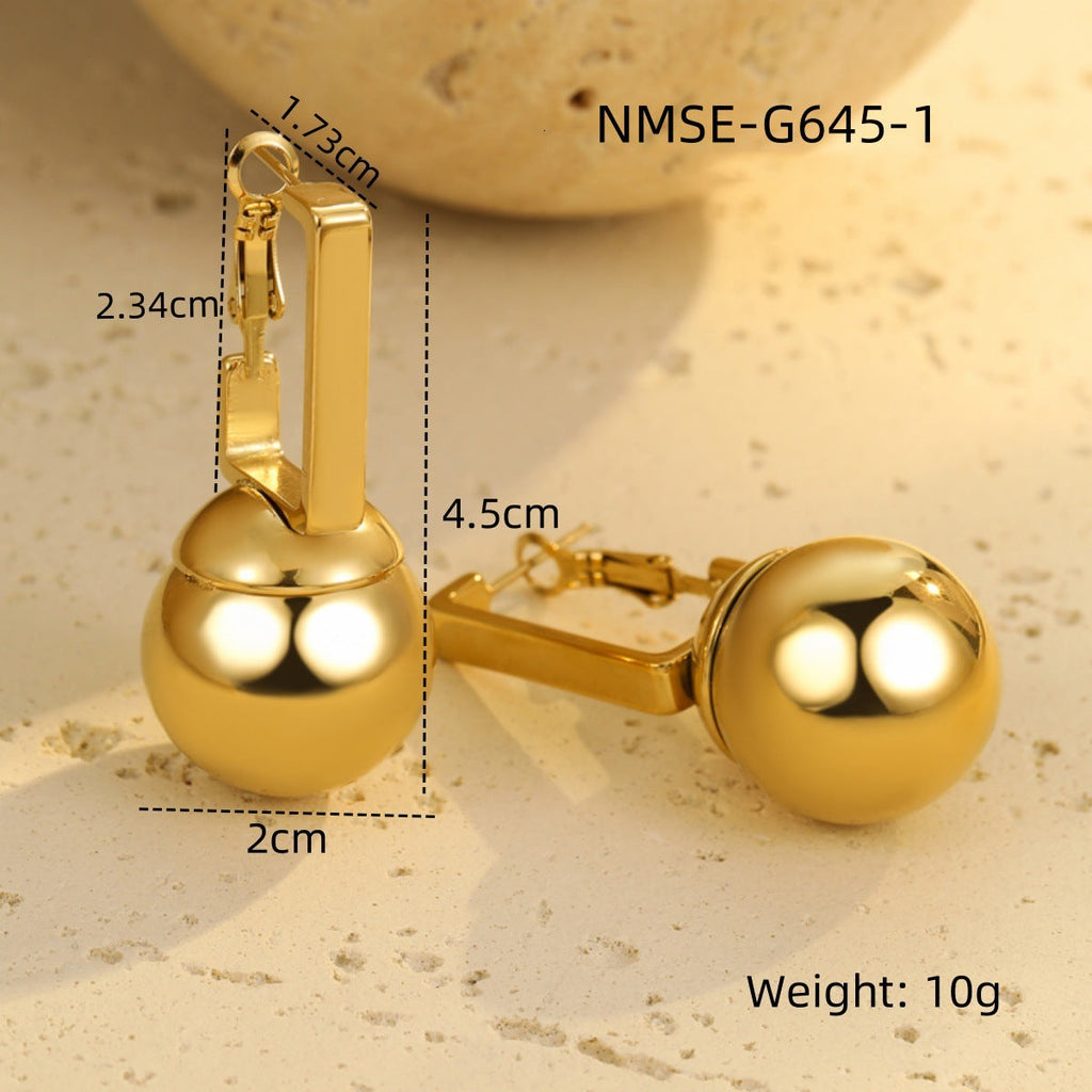 Glossy Hollow Out Cutout Stainless Steel Earrings Ball Love Embellished Retro High Sense Titanium Steel Earrings