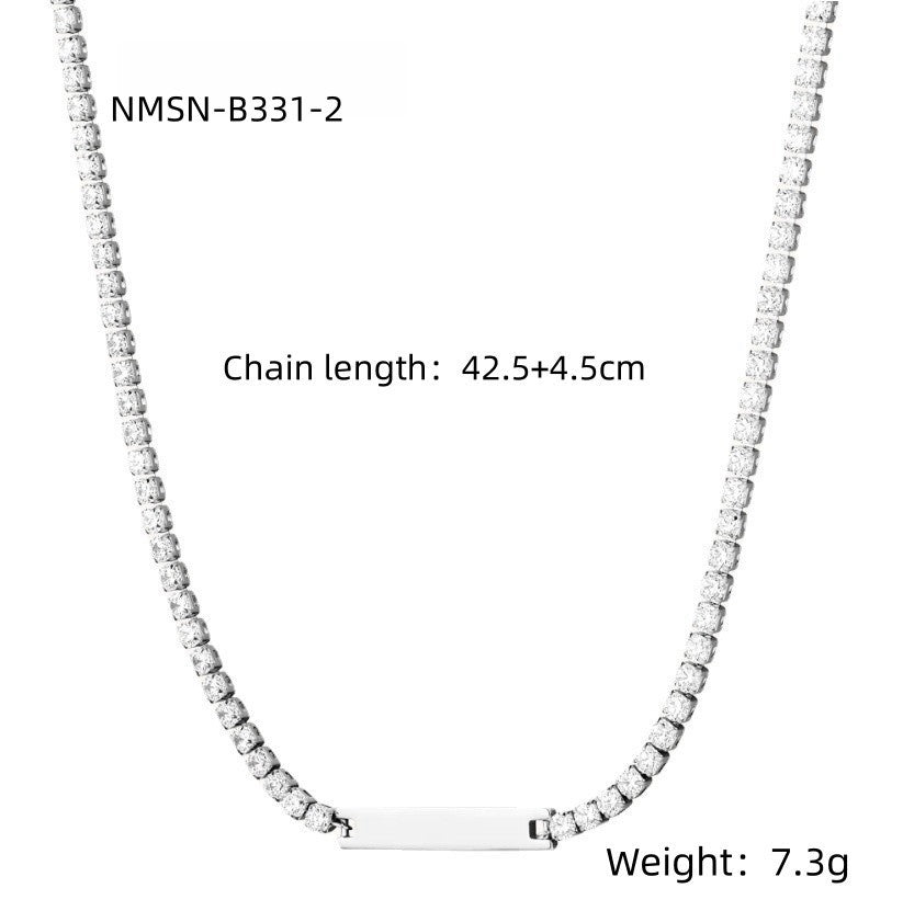 in DIY Lettering Square Plate Diamond Titanium Steel Necklace Women Fashionable Temperamental All Match 18K Gold Stainless Steel Embellished