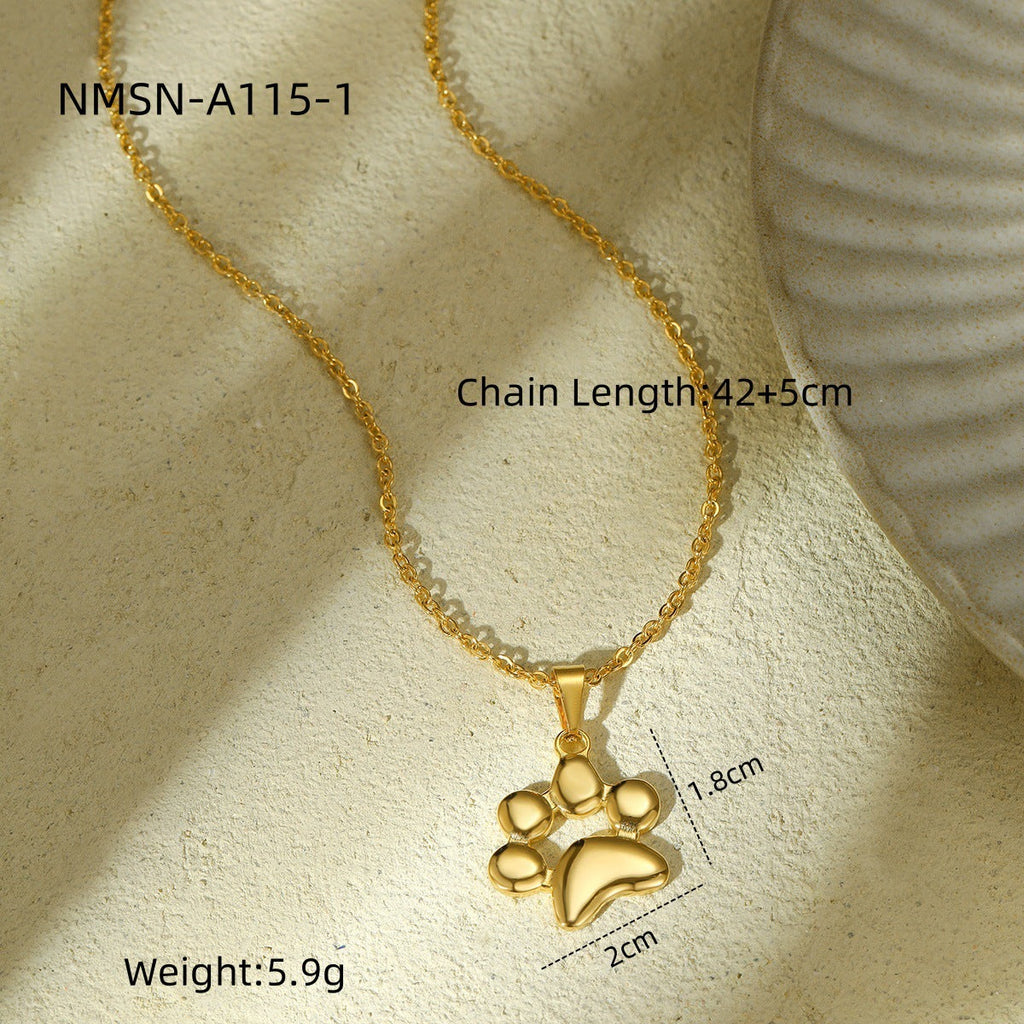 Cute Animal Cat Paw Foot Titanium Steel Necklace Women 18K Gold Stainless Steel Embellished