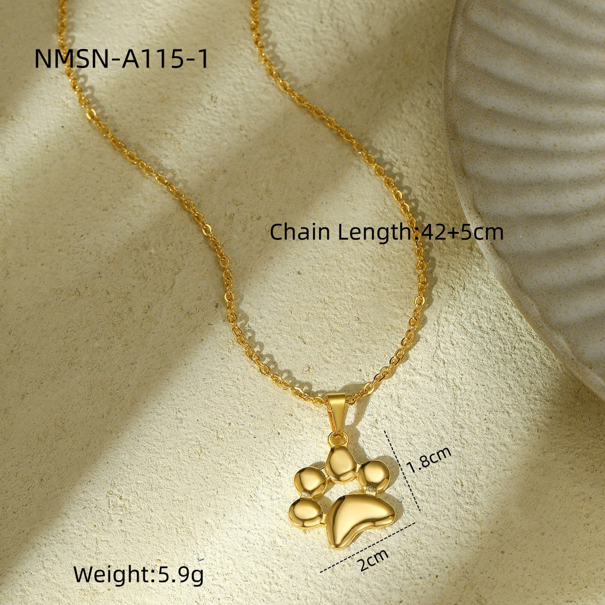 Cute Animal Cat Paw Foot Titanium Steel Necklace Women 18K Gold Stainless Steel Embellished