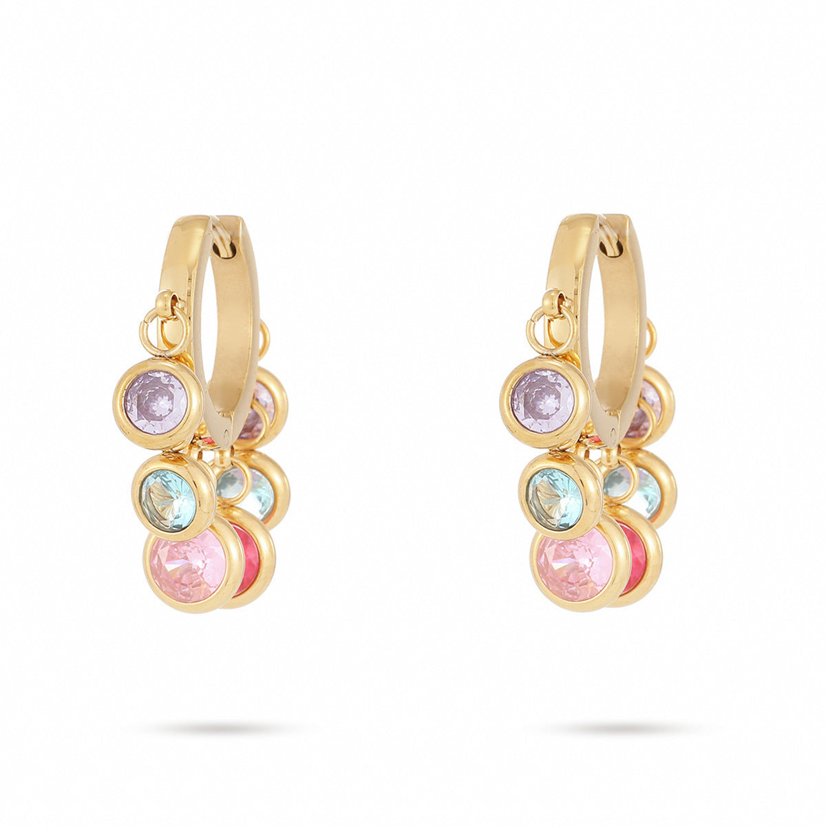 18K Vacuum Gold Plated round Diamond Stainless Steel Earrings for Women Affordable Luxury Colorful Crystals Titanium Steel Earrings Women