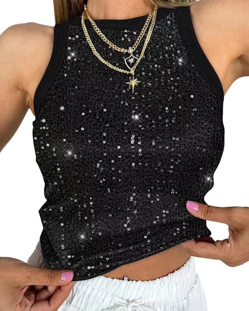 Sequin Leopard Print Women Vest Sexy Cropped Cropped Outfit Color Matching Sleeveless Top Women
