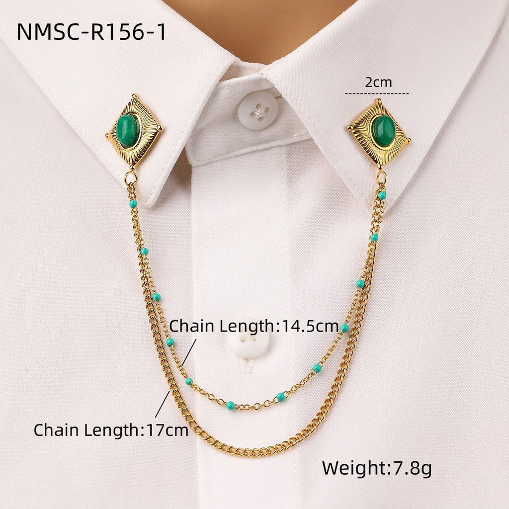 Arrival Natural Stone Stainless Steel Collar Pin Fashionable High Grade Shirt Neckline Non Fading Titanium Steel Ornament