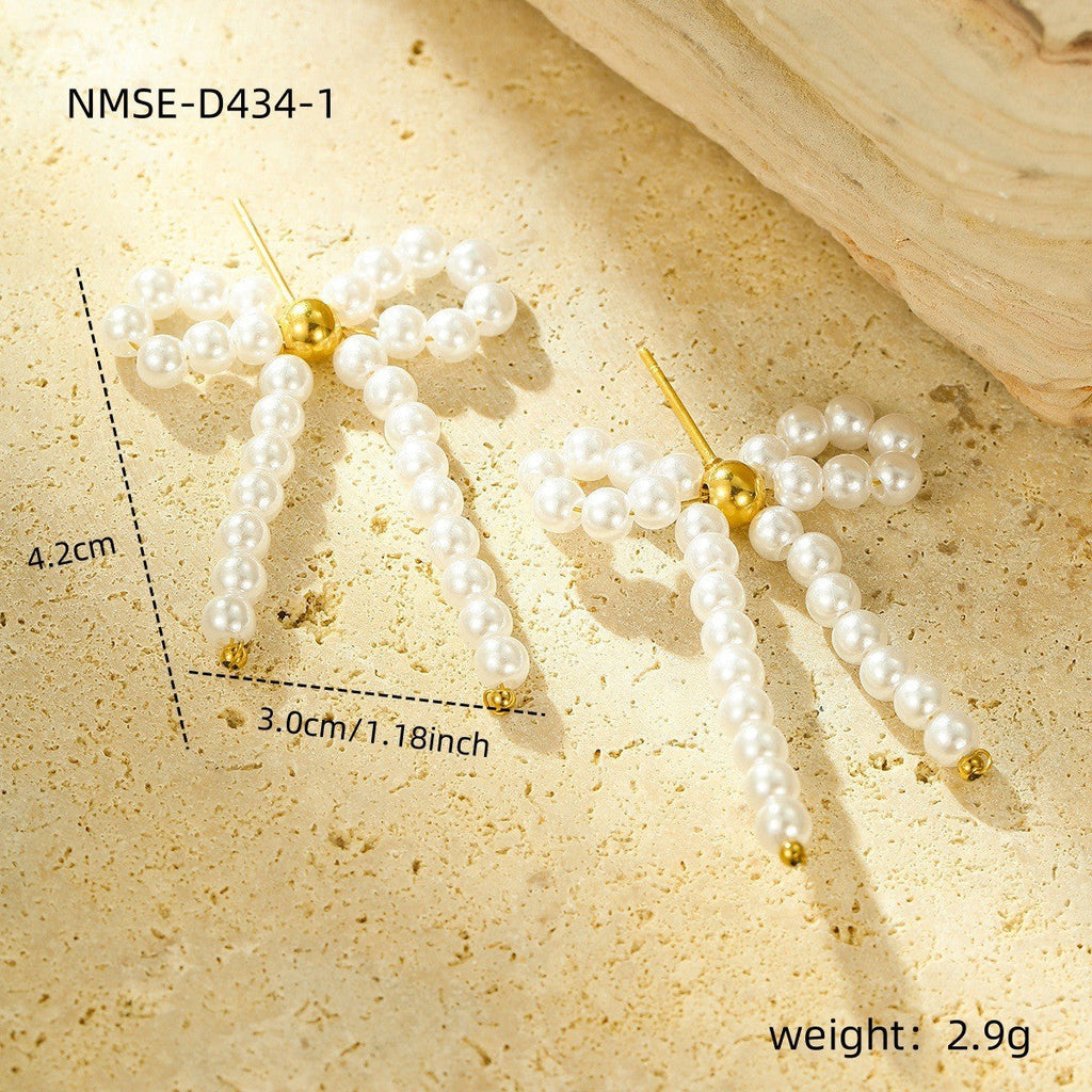 Arrival Pearl Bow Titanium Steel Earrings Arrival Simple High-Grade Love Heart Stud Earrings Earrings