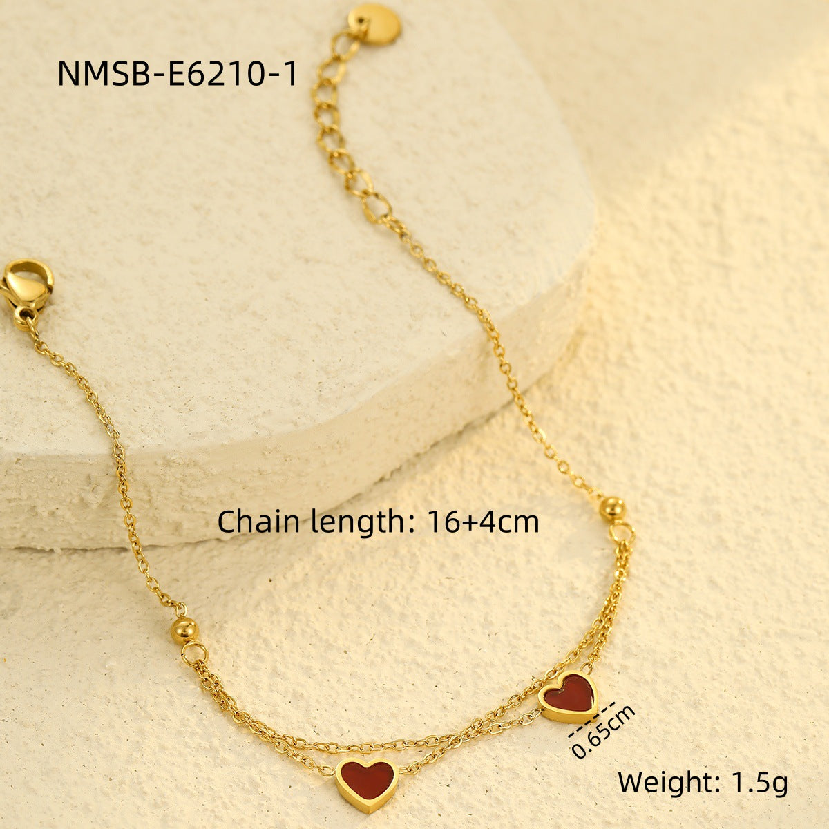 Golden Double Layer Peach Heart Twin Minority Bracelet Stainless Steel Heart Shaped Non Fading Ornament