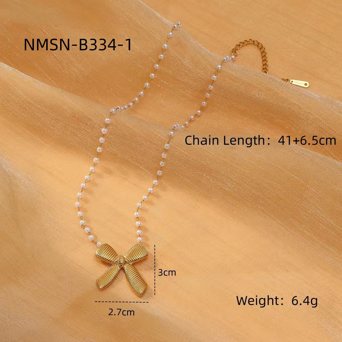 Pearl Bow Titanium Steel Necklace Women Light Luxury High Sense Stainless Steel Embellished