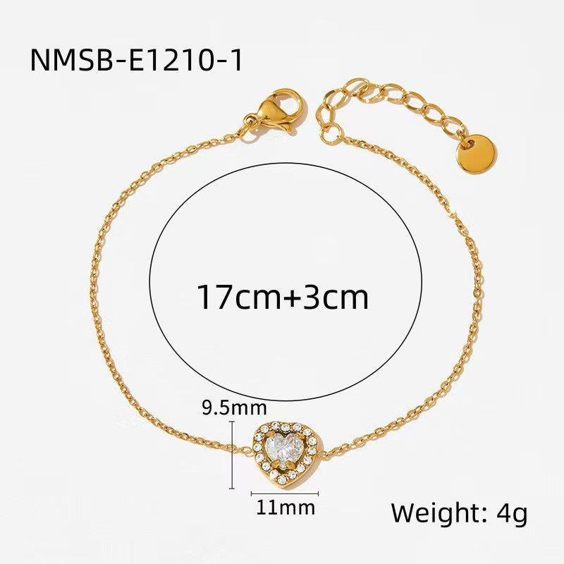 Heart Shape Diamond Titanium Steel Bracelets Women Non Fading Wild Stainless Steel Ornament