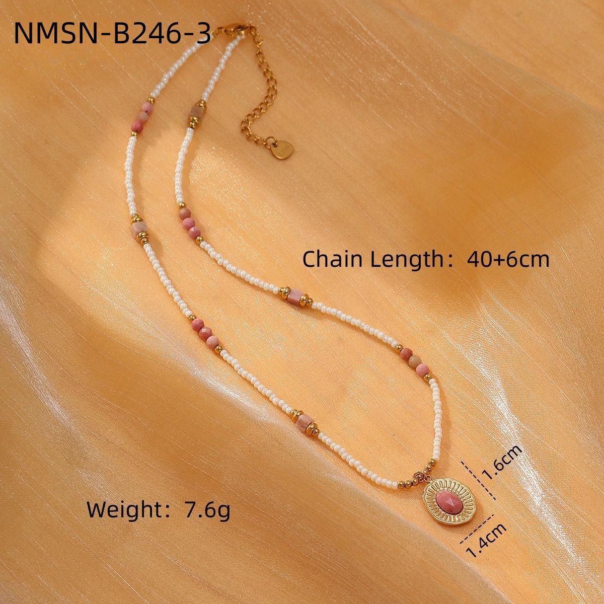 Rhodochrosite Titanium Steel Necklace Women Color Crystal String Beads All Match High Sense Embellished Ornaments