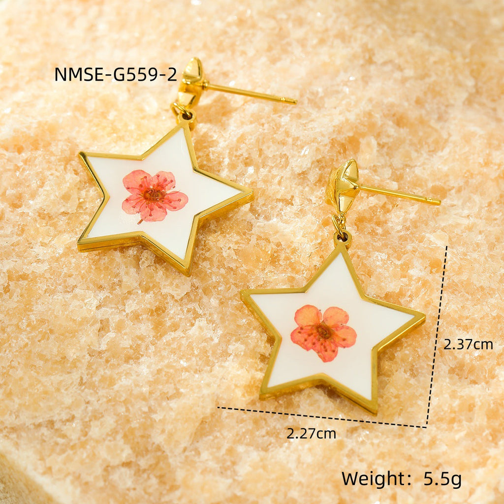 Heart Water Drops Geometric Abstract Dried Floral Drop Oil Eardrops Stud Earrings Earrings Titanium Steel Ornament