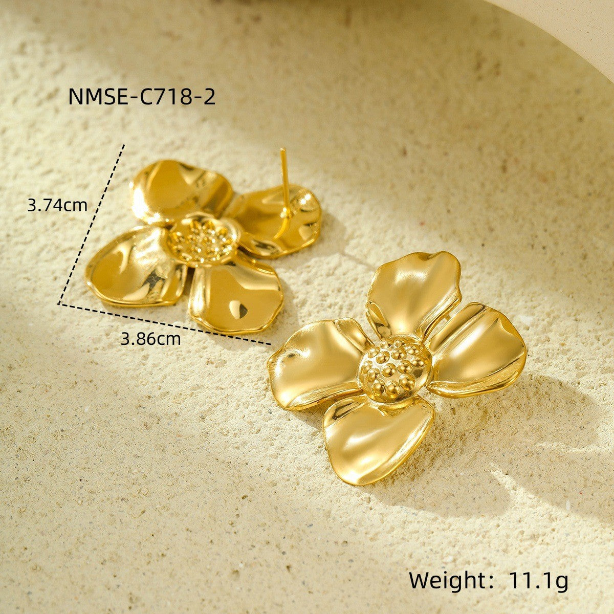 Gold Titanium Steel Petal Pearl Non Fading Stainless Steel Earrings Earrings
