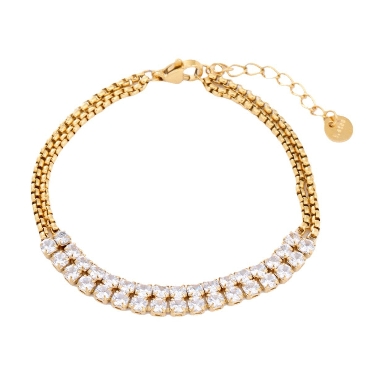 Ladies Titanium Steel Bracelet 18K Gold Plating Stainless Steel Inlaid Zircon All Match Suit Twin Bracelet