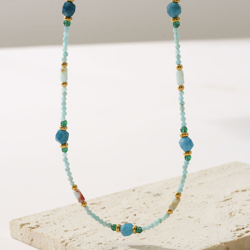 Blue Natural Stone Necklace Women Court Star Same Light Luxury Minority Beaded Necklace Women