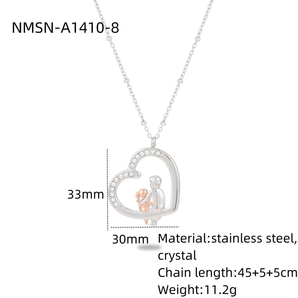 Heart Shape with Diamond Titanium Steel Necklace Women Creative Stainless Steel Embellished