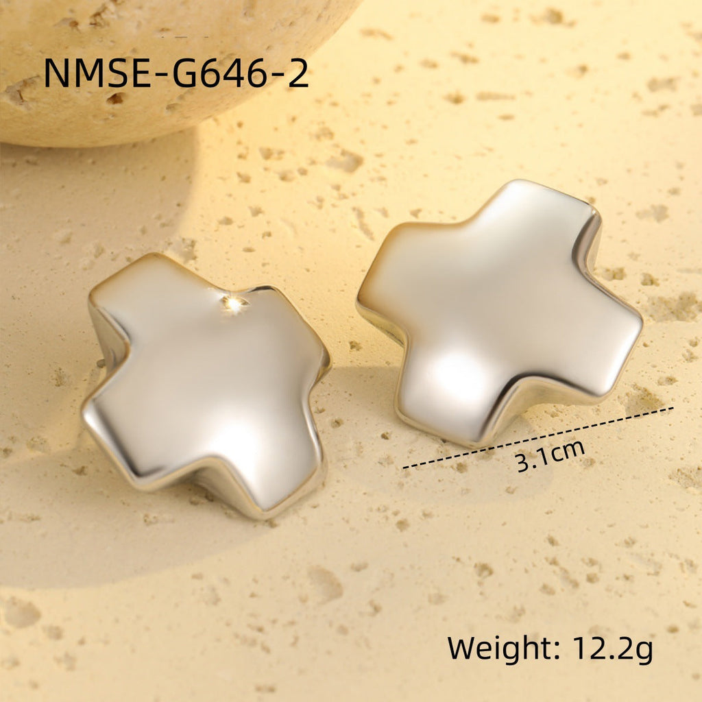 Glossy Hollow Out Cutout Stainless Steel Earrings Ball Love Embellished Retro High Sense Titanium Steel Earrings