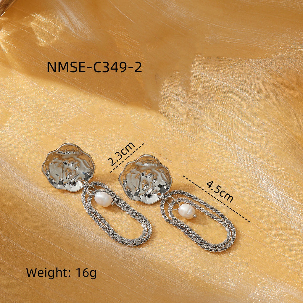 Tassel Pearl Titanium Steel Earrings Women Light Luxury High Grade Diamond Embedded Non Fading Stainless Steel Eardrop