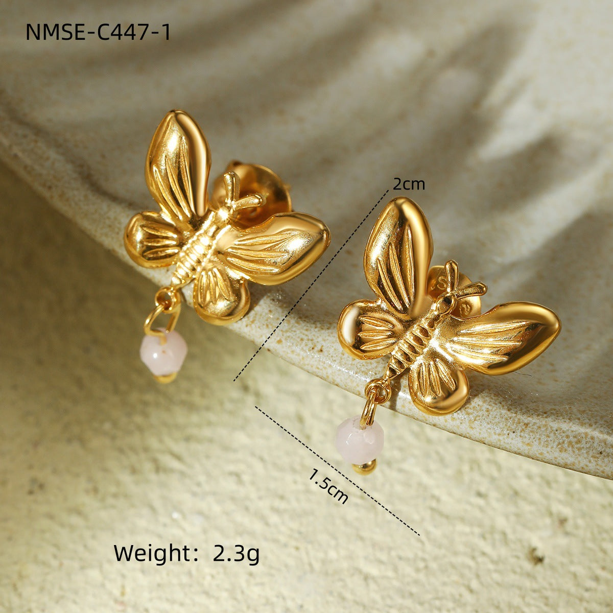 Pearl Butterfly Tassel Titanium Steel Earrings Fashionable All Match Light Luxury High Sense Stainless Steel Studs