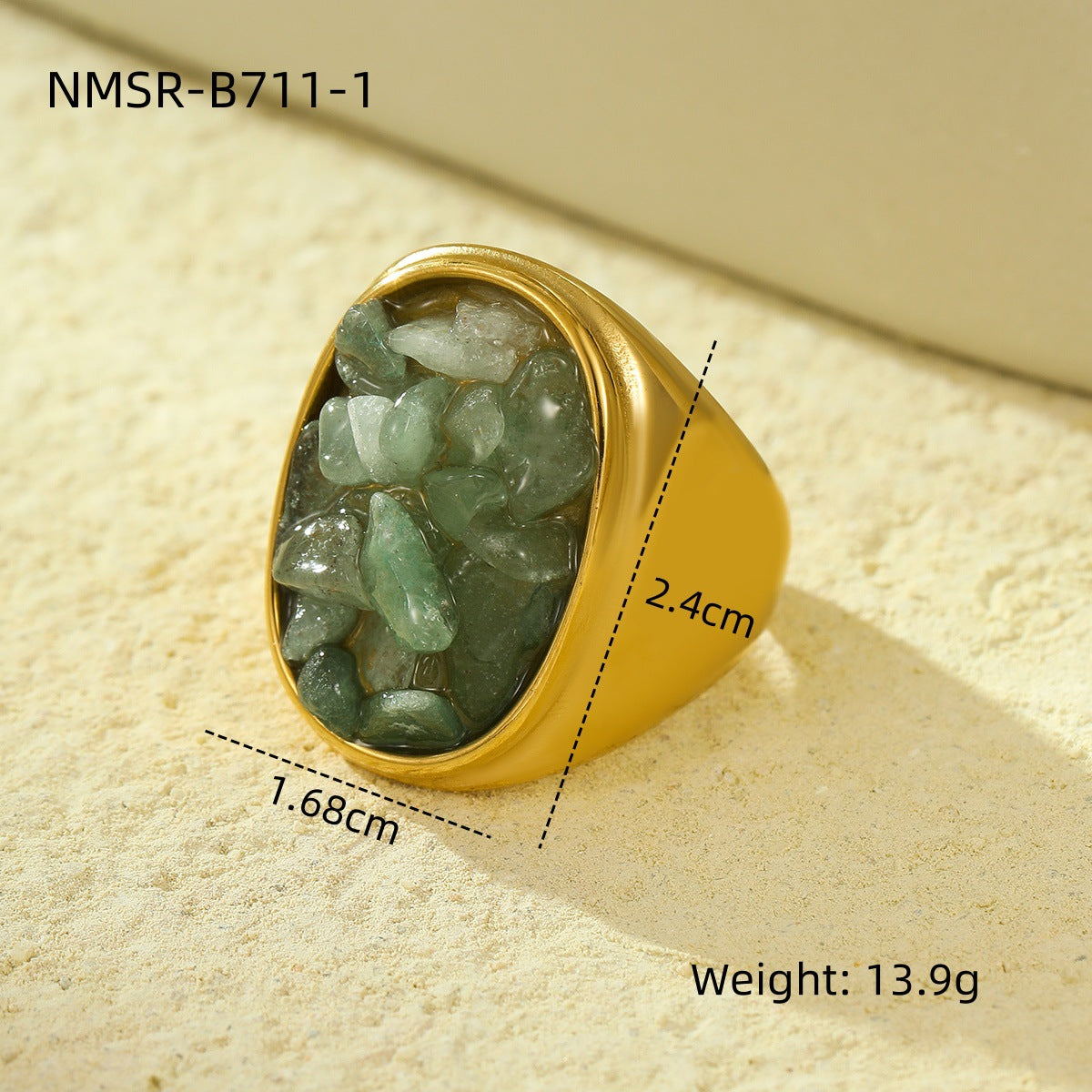 Retro Trendy All Match Stainless Steel Natural Stone Geometric Abstract Ring Non Fading Ring Simple Exquisite High Grade Bracelet