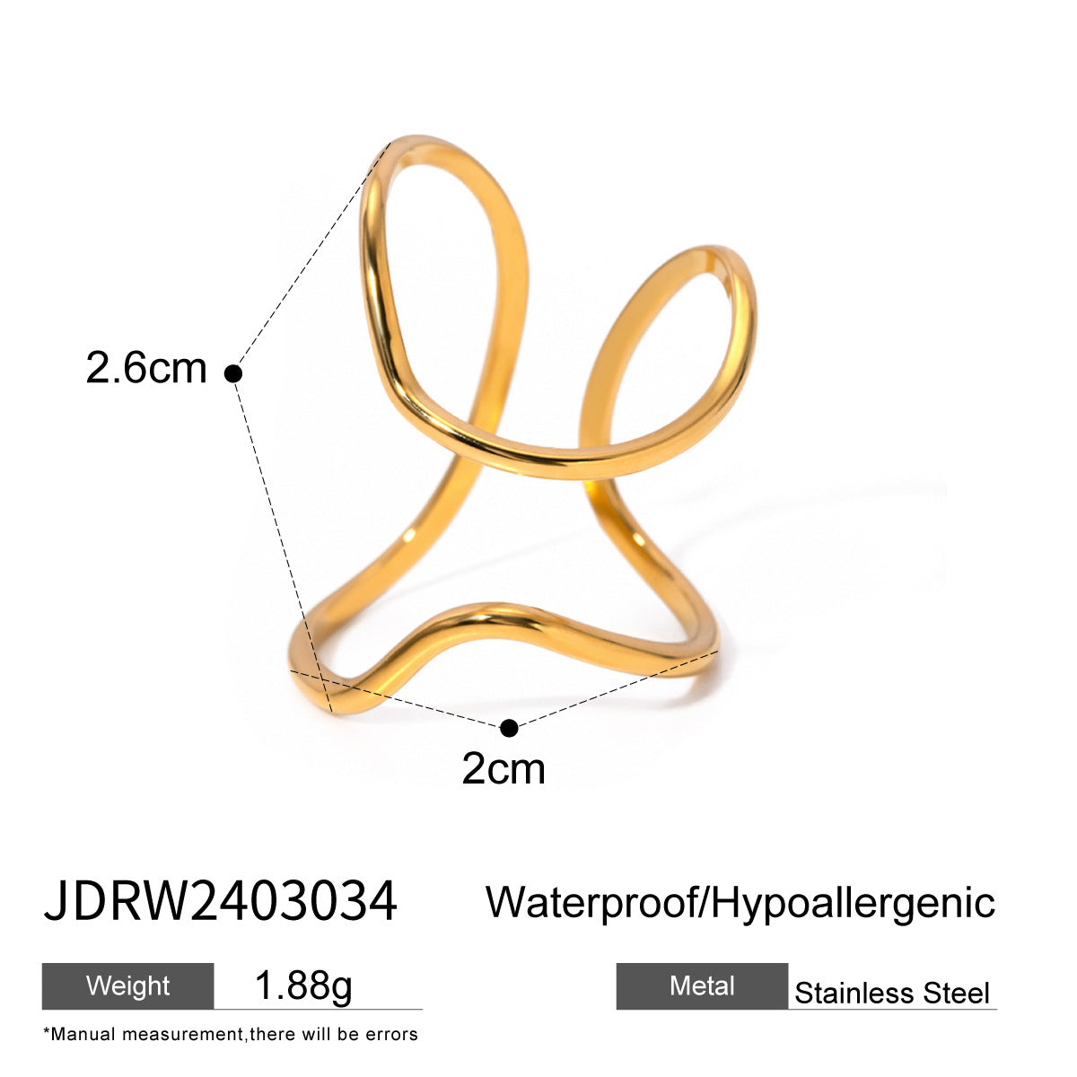 Sold Jewelry Stainless Steel Eye Catching Ring High Grade Ring Irregular Asymmetric Bracelet Rings Women