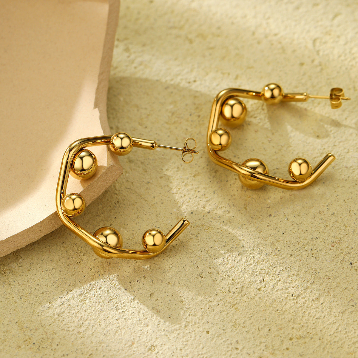 Personalized Design Geometric Abstract C Shaped Titanium Steel Earrings Simple All Match High Grade Stainless Steel Earrings