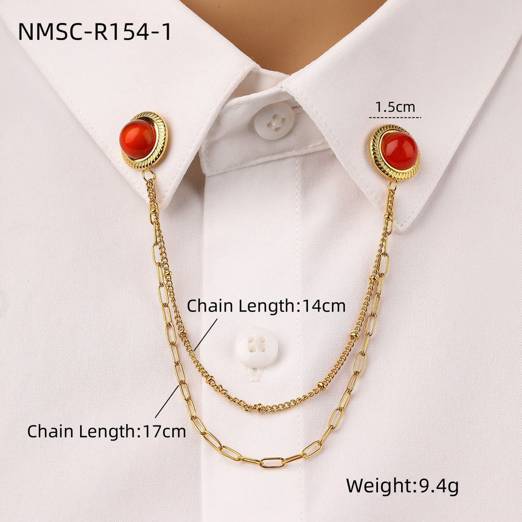 Arrival Natural Stone Stainless Steel Collar Pin Fashionable High Grade Shirt Neckline Non Fading Titanium Steel Ornament