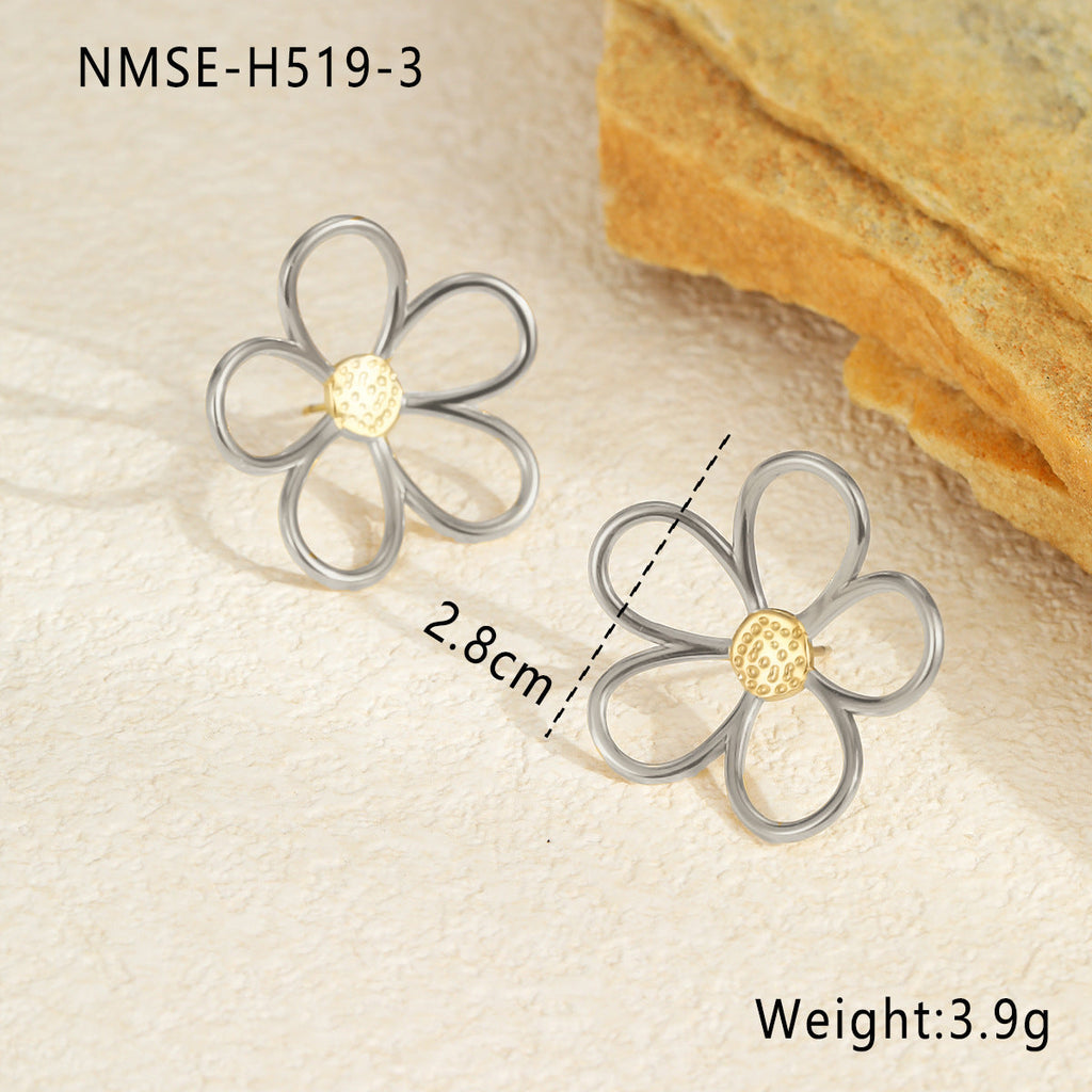 Stainless Steel Gold Silver Color Matching Hollow Out Cutout out Floral Titanium Steel Earrings 18K Gold Plating Design Earrings