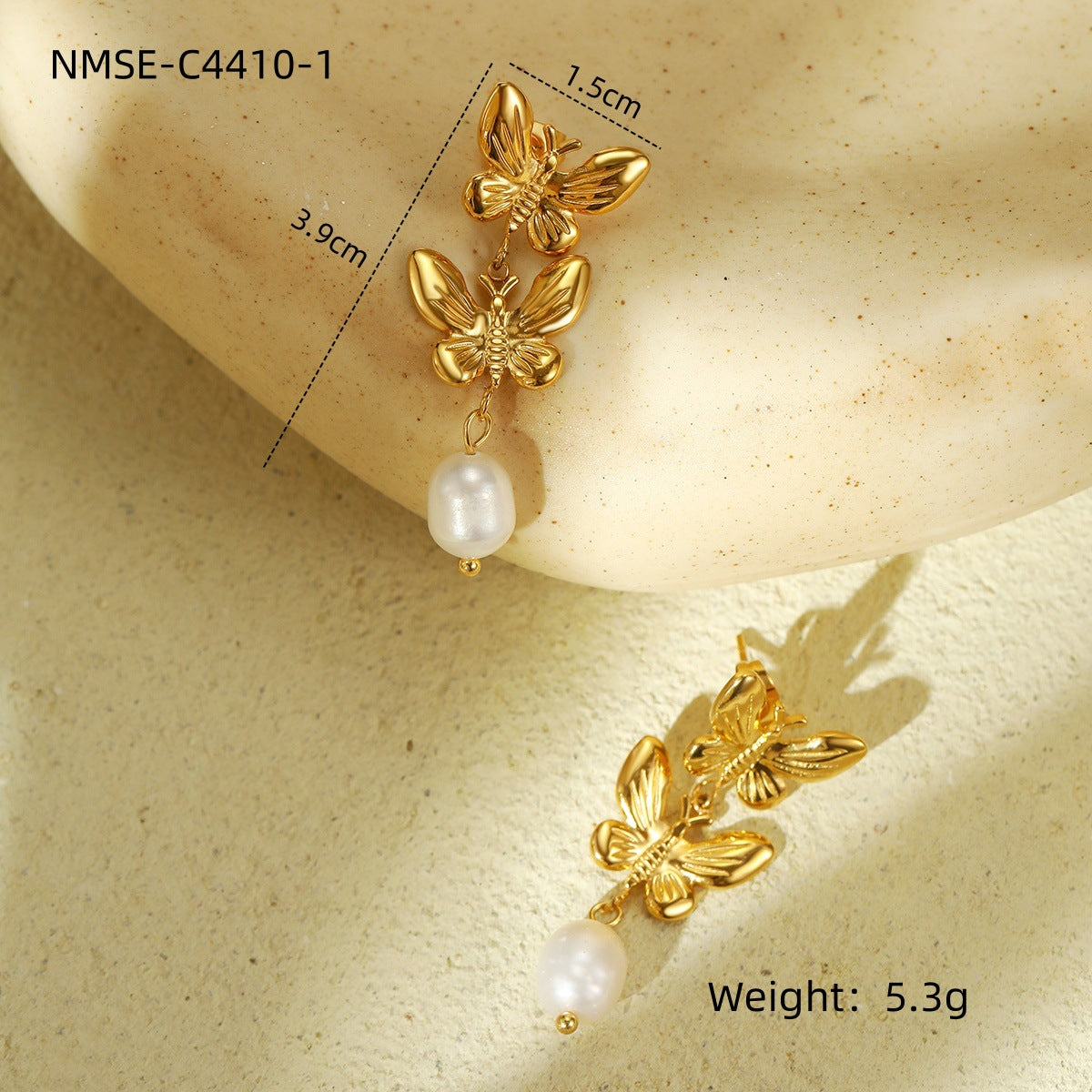 Pearl Butterfly Tassel Titanium Steel Earrings Fashionable All Match Light Luxury High Sense Stainless Steel Studs