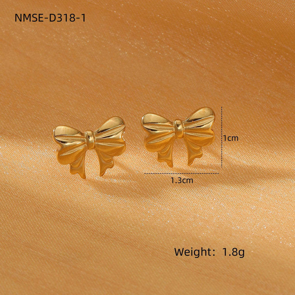 Sweet Bow Design Titanium Steel Earrings Women Entry Lux 18K Gold Plated Stainless Steel Studs