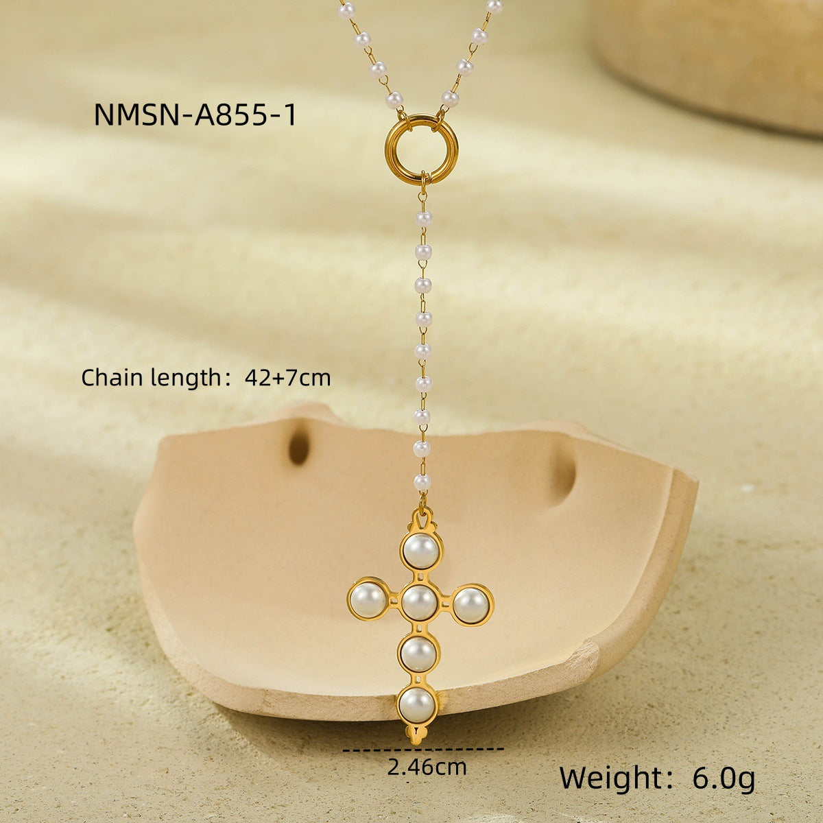 Stainless Steel Cross Shelf Embellished Pearl Retro Adjustable Women Clavicle Necklace