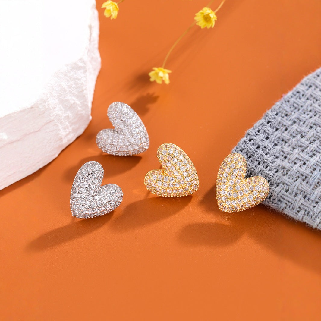 Elegance Simplicity Metal Diamond Love Heart Women Earrings Stud Earrings Suitable Daily Commuting Dating Gifts