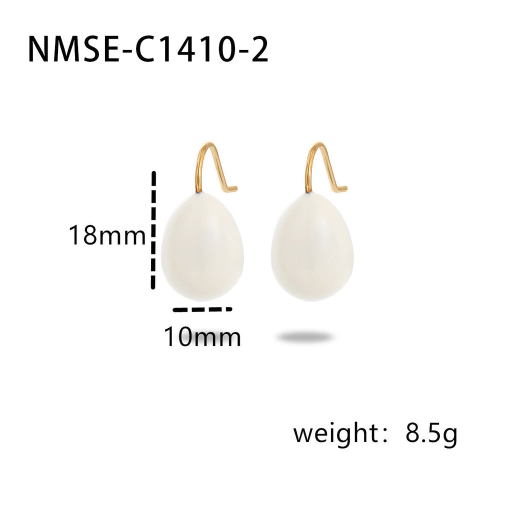 Summer Colorful Oil Necklace Titanium Steel Earrings Simple Design Light Luxury High Grade Sense Summer Water Drop Eardrops Non Fading