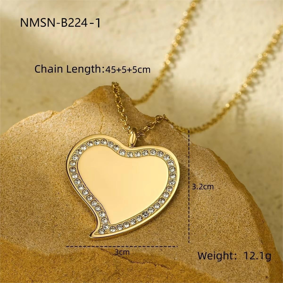 Geometric Abstract round Heart Inlaid with Diamond Titanium Steel Necklace Light Luxury Minority High Grade Stainless Steel Necklace for Women