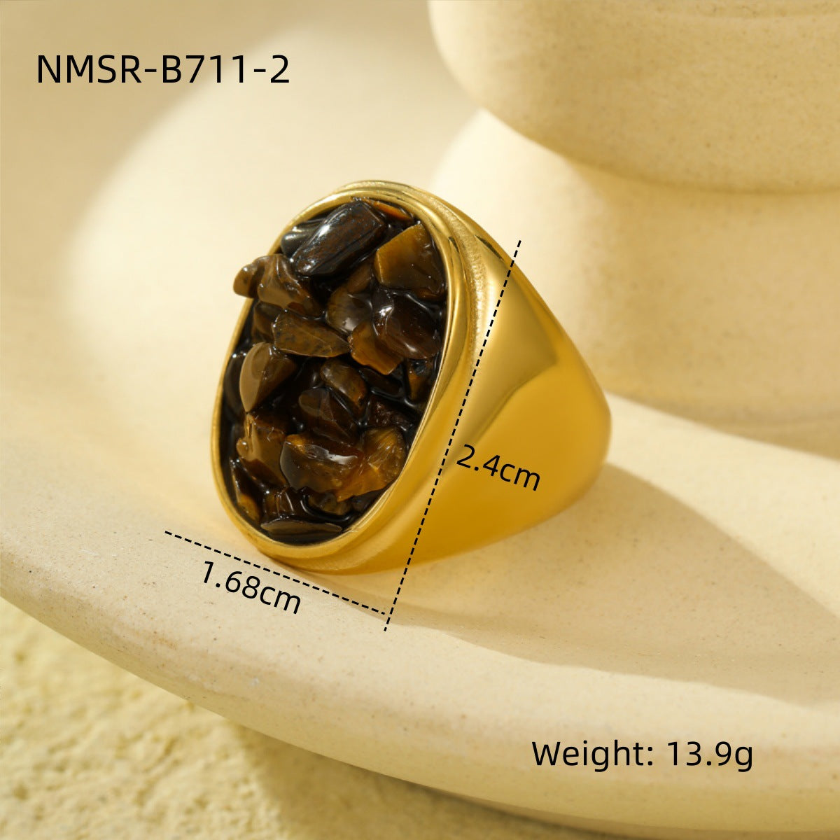 Retro Trendy All Match Stainless Steel Natural Stone Geometric Abstract Ring Non Fading Ring Simple Exquisite High Grade Bracelet