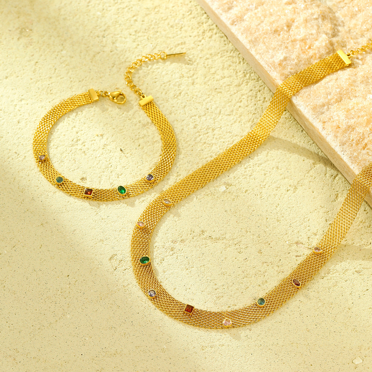 Personalized All Match Classic Blade Chain Irregular Asymmetric Zircon Titanium Steel Simple Necklace Bracelet