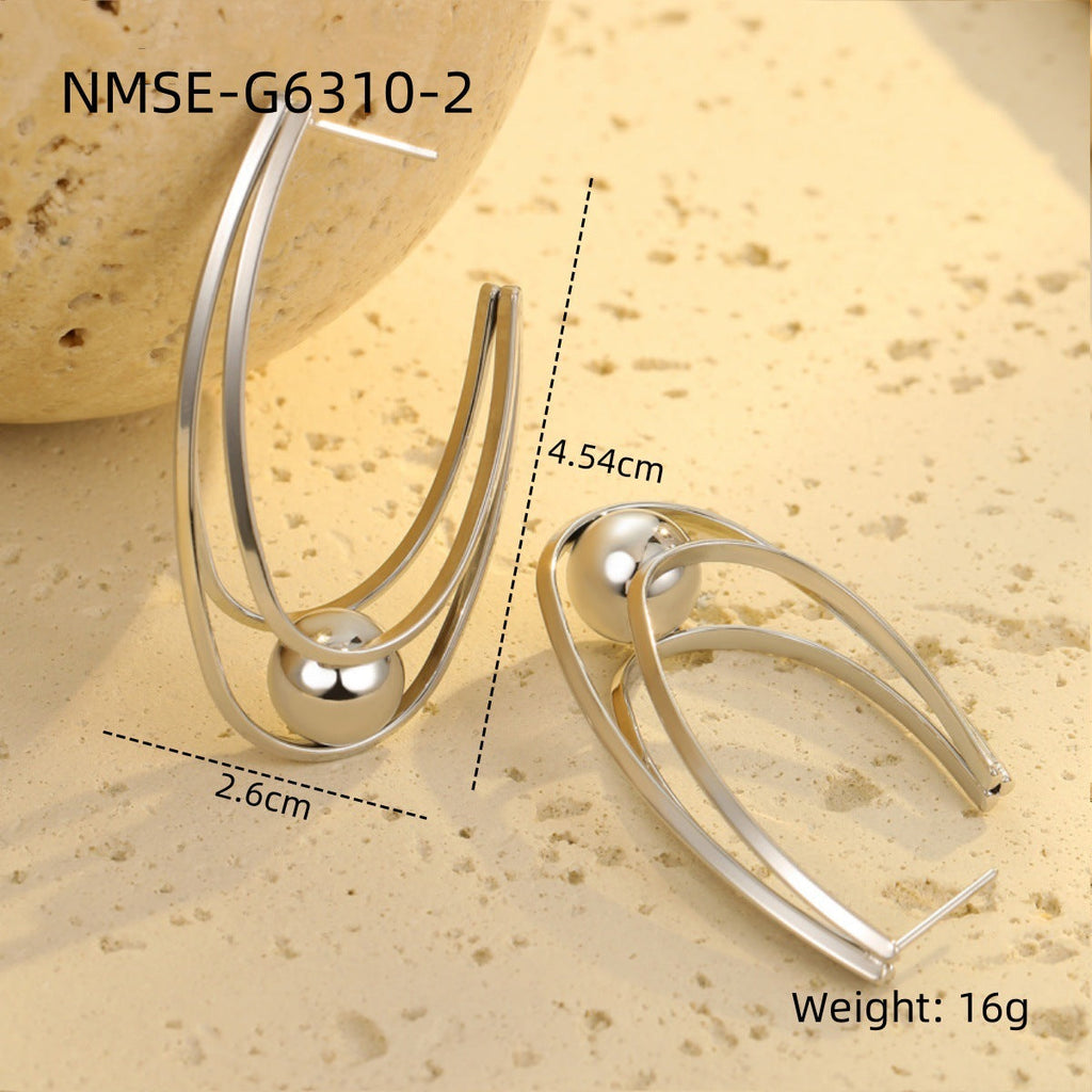 Glossy Hollow Out Cutout Stainless Steel Earrings Ball Love Embellished Retro High Sense Titanium Steel Earrings