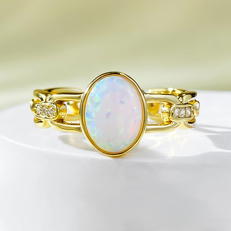 Jewelry Silver Plating Rose Gold Inlaid 1 Karat Opal White Ring Women