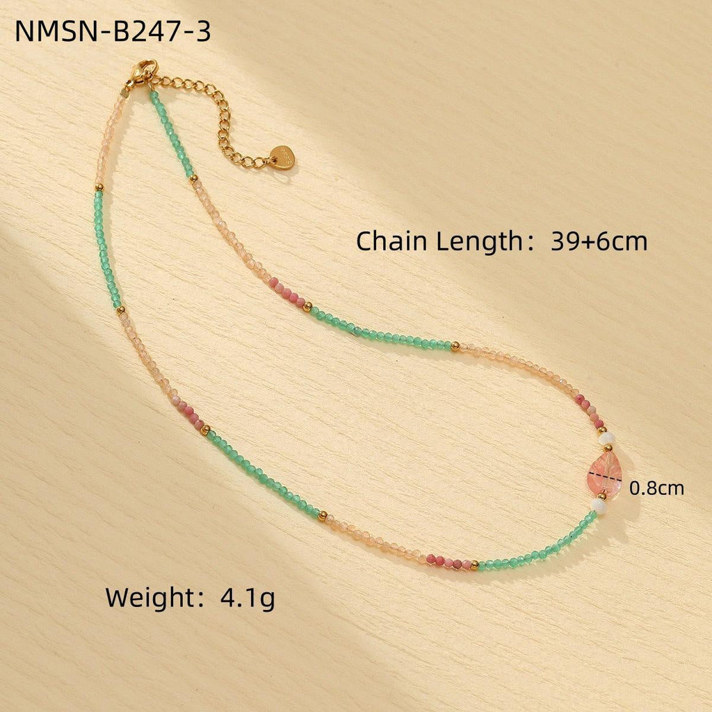 Colorful Freshwater Pearl Natural Stone Handmade Beaded Titanium Steel Necklace Niche Design Butterfly Embellished