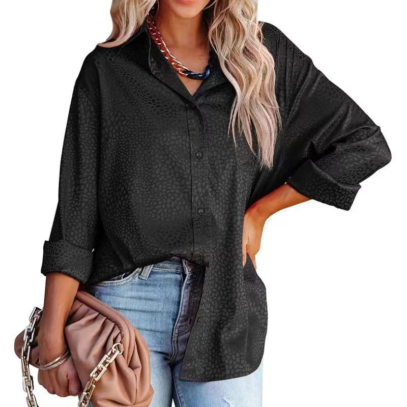 Women Shirt Autumn Comfort Satin Gravel Pattern Long Sleeve Loose Women Top