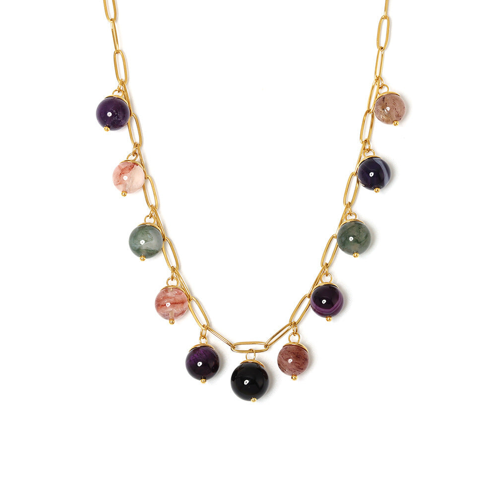 Mioli Handmade Chain Colorful Natural Stone Bohemian Necklace Women Stainless Steel All Match Internet Celebrity Embellished Jewelry