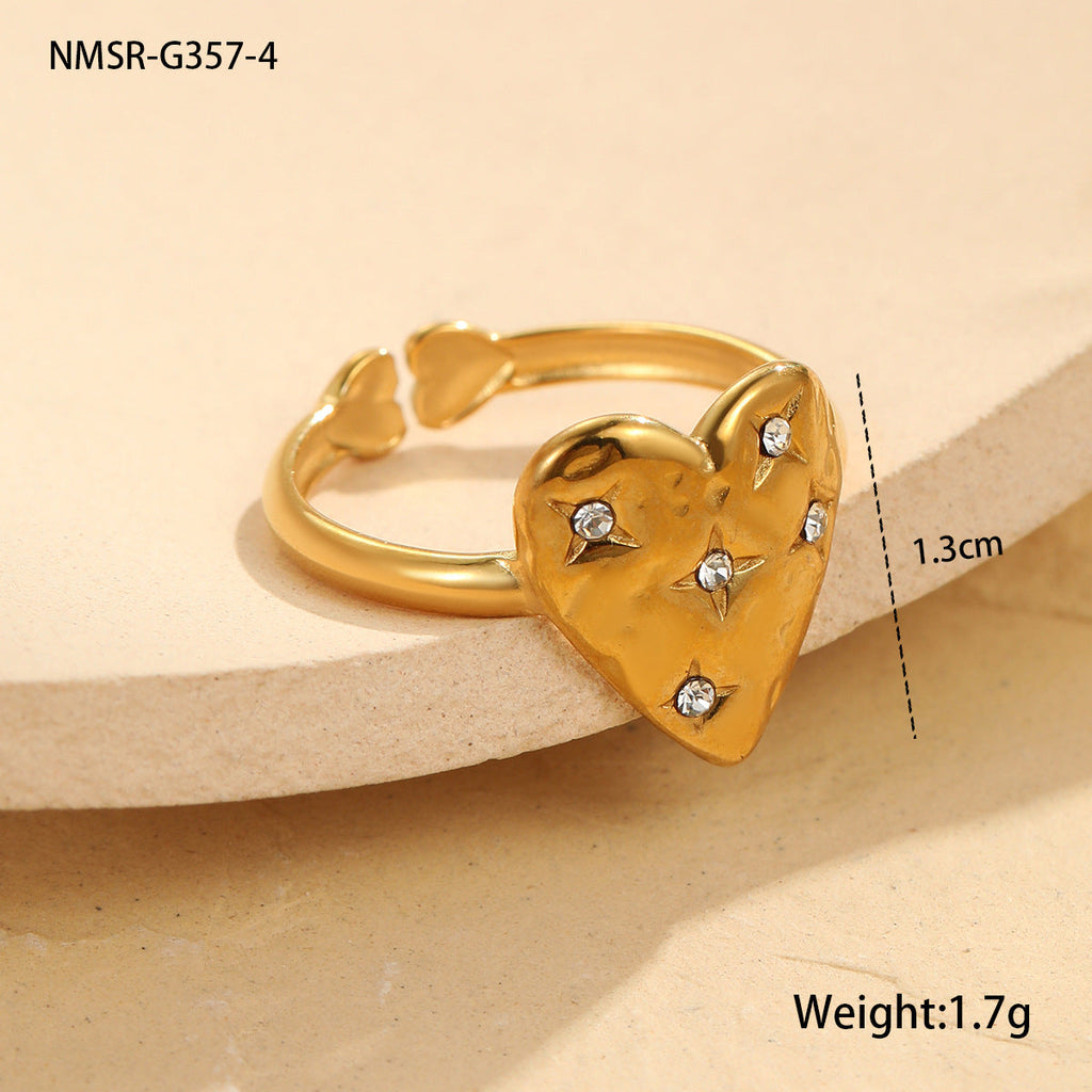 Affordable Luxury Texture Adjustable Ring Stainless Steel Plated 18K Real Gold Design Hand Jewelry