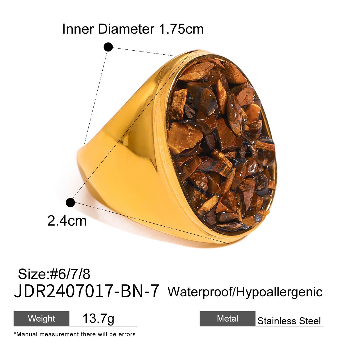 Stainless Steel Natural Stone Eye Catching Ring High Grade Ring Titanium Steel Hand Jewelry Rings