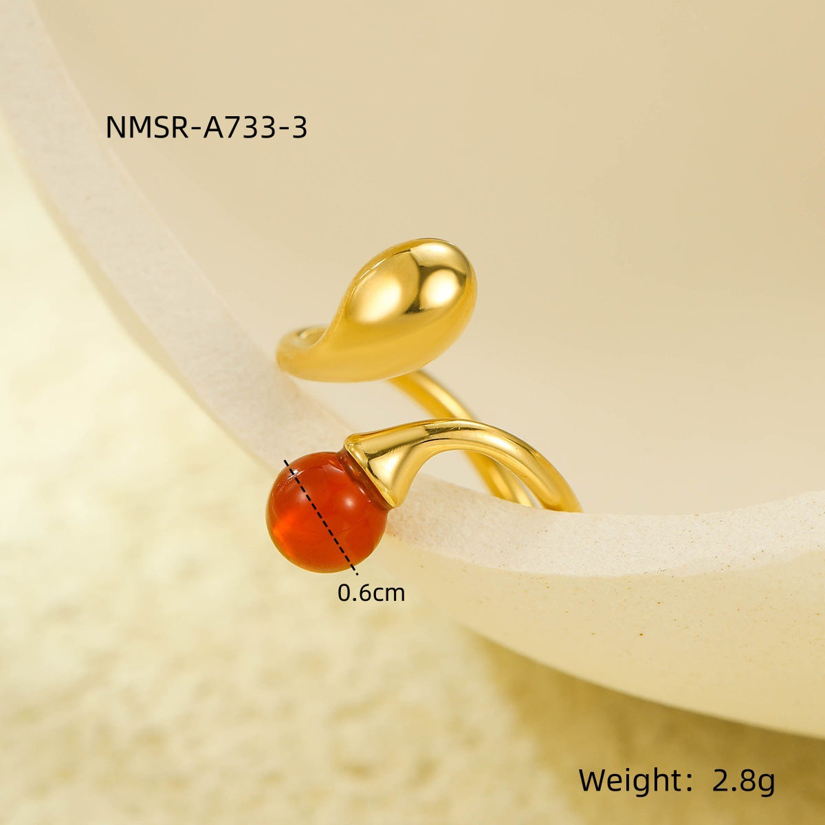 Stainless Steel Irregular Asymmetric Geometric Abstract Open Ring with Natural Stone Does Not Fade 18K Ring Bracelet