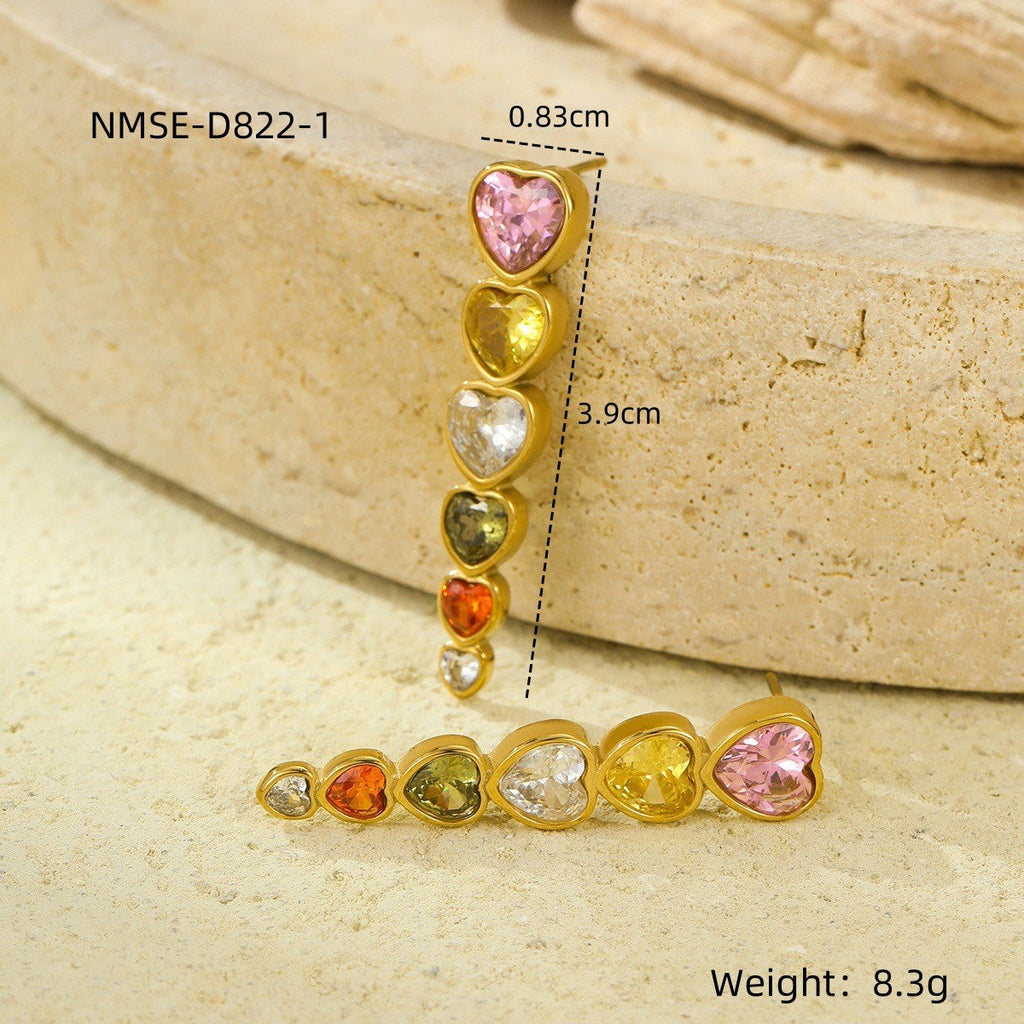 Niche High Grade Stainless Steel Earrings Zircon Tassel Temperamental Personality 18K Gold Titanium Steel Earrings