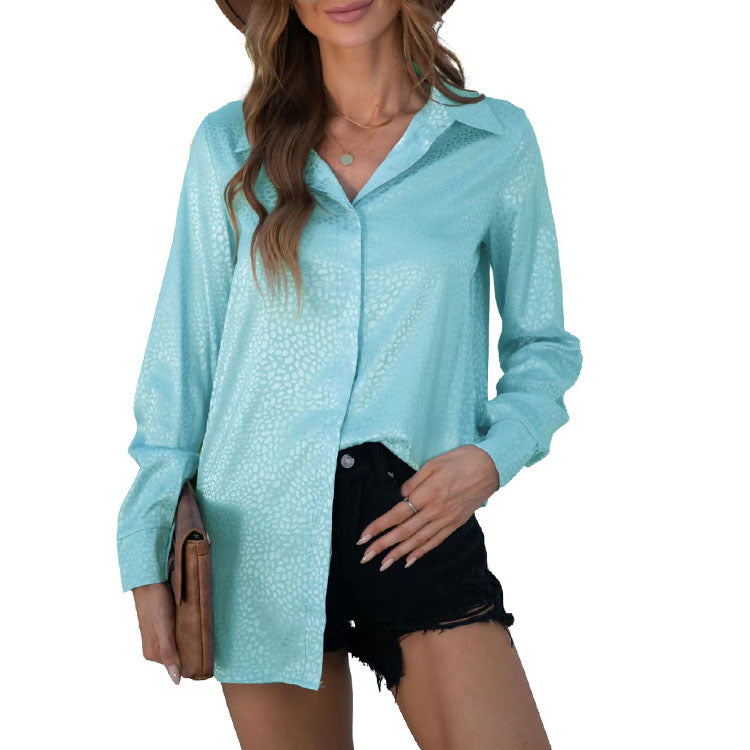 Women Shirt Autumn Comfort Satin Gravel Pattern Long Sleeve Loose Women Top