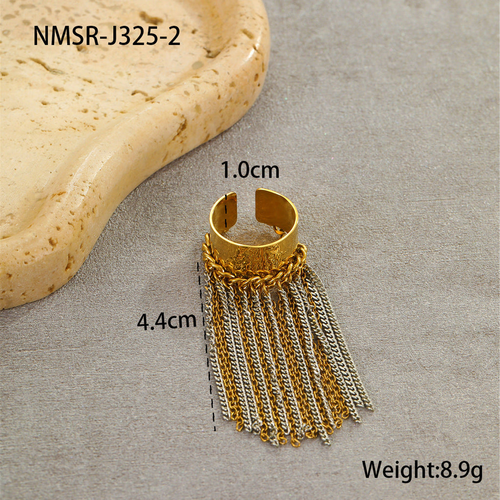 Exaggerated Tassel Titanium Steel Ring Non Fading Gold Silver Color Matching Personality Niche Hand Jewelry