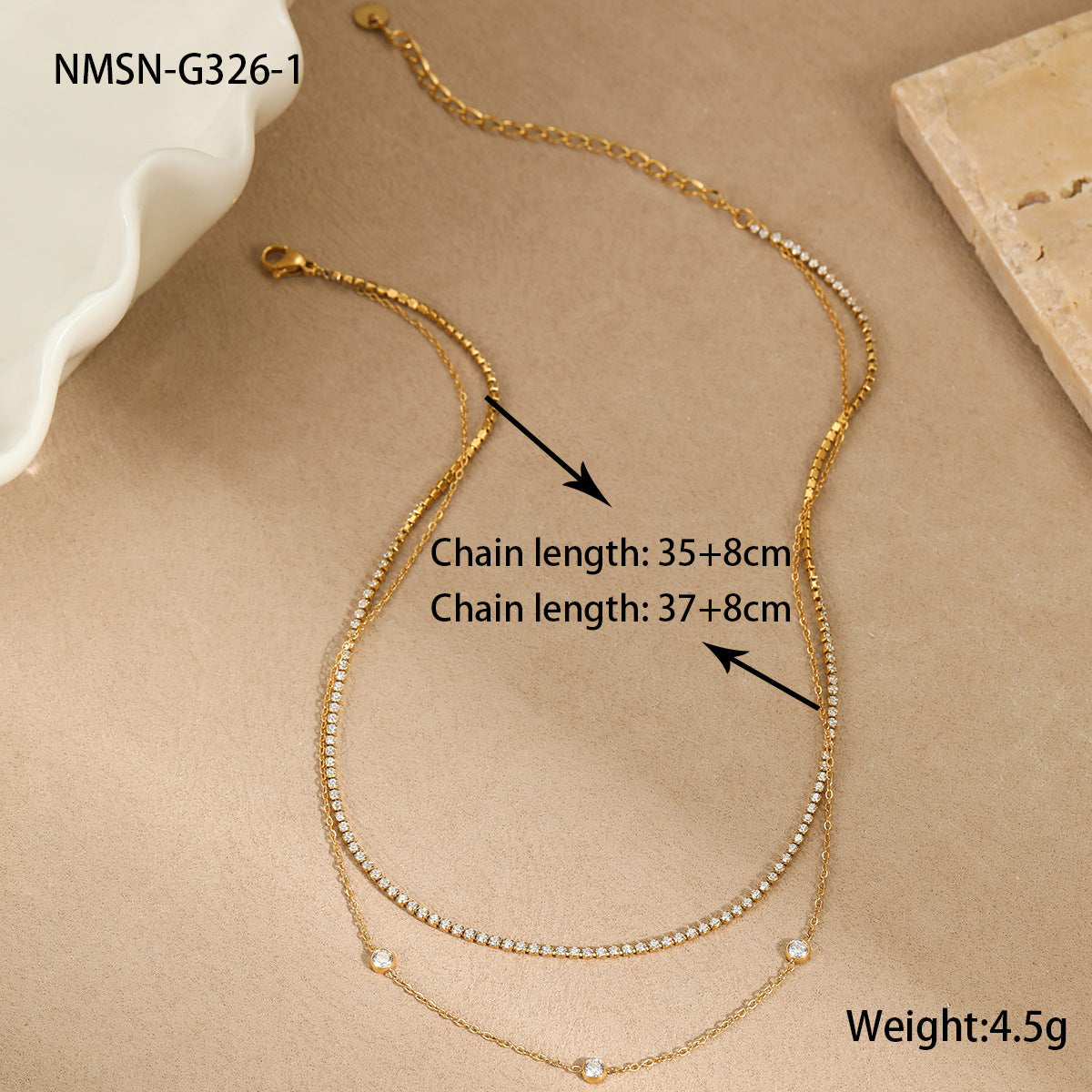Ornament Inlaid Zircon High Grade Titanium Steel Twin Necklace Non Fading French Exquisite Necklace